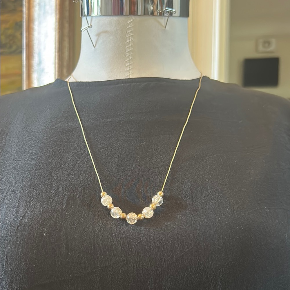Vintage Dainty Elegant Gold Cord Necklace with Crystal and Gold  Beads GVC